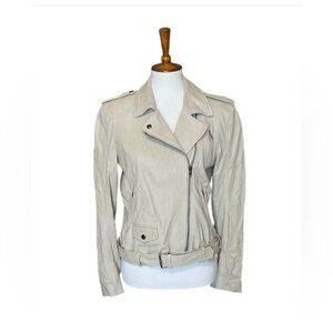 Theory Lamb Leather Moto Jacket light beige/taupe color size Large women’s